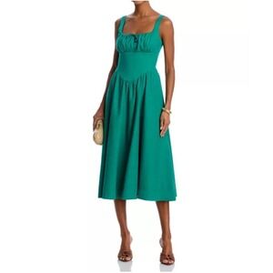 Aqua Green Midi Dress Women's L Square Neck‎ Tie Front Rayon Linen Blend